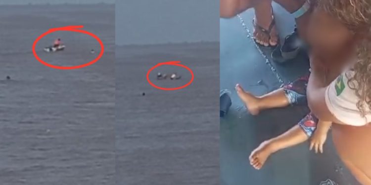 Vídeo forte mostra bebezinho quase morrendo afogado após cair de barco no Amazonas