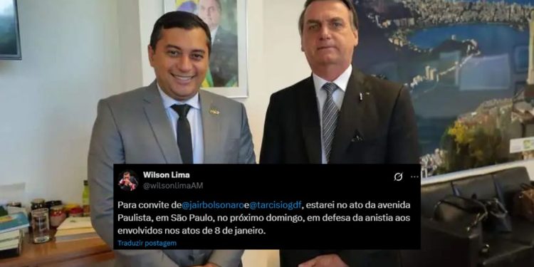 A convite de Bolsonaro, Wilson Lima anuncia que estará na avenida Paulista em defesa da anistia