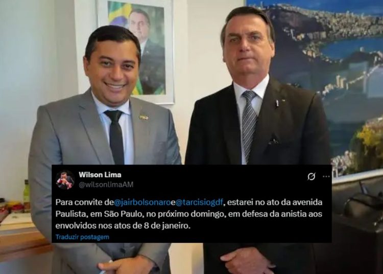 A convite de Bolsonaro, Wilson Lima anuncia que estará na avenida Paulista em defesa da anistia