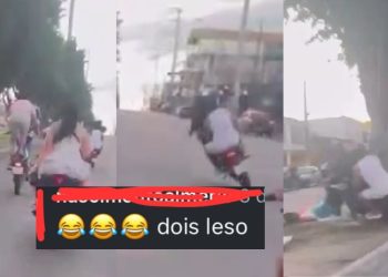 Vídeo mostra jovens em moto levando a pior ao darem 'grau' no Jorge Teixeira: "dois leso"