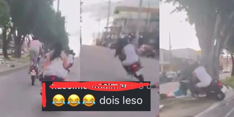 Vídeo mostra jovens em moto levando a pior ao darem 'grau' no Jorge Teixeira: "dois leso"