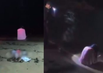 Vídeo: Guardas se tremem de medo ao verem mulher ‘macabra’ na Ponta Negra: “oração da macumba”