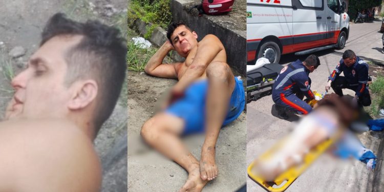Vídeo: De folga, PM é baleado na perna após ter moto e arma roubada em Manaus