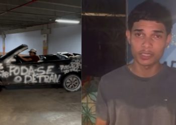 Vídeo: Blogueiro ‘Mosquitinho’ de Manaus é detido após pichar ‘f0d4-se o Detran’ em carro