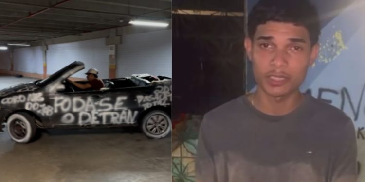 Vídeo: Blogueiro ‘Mosquitinho’ de Manaus é detido após pichar ‘f0d4-se o Detran’ em carro