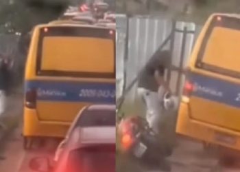 Vídeo: Revoltado, motoqueiro acerta capacete na cabeça de motorista de amarelinho na ZL