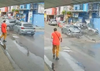Em fuga, bandido causa acidente e deixa família ferida em Manaus; vídeo