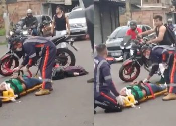 Pedestre é arremessada por motociclista na Av. Cosme Ferreira
