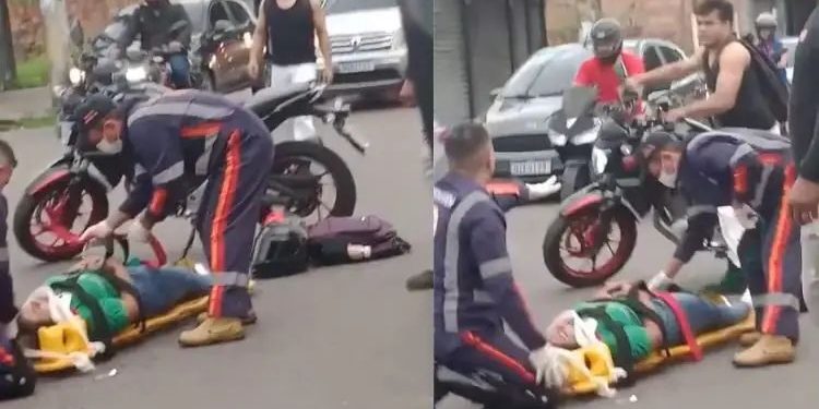 Pedestre é arremessada por motociclista na Av. Cosme Ferreira