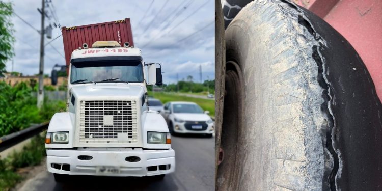 Caminhão trafegando com pneu furado é removido pelo Detran-AM