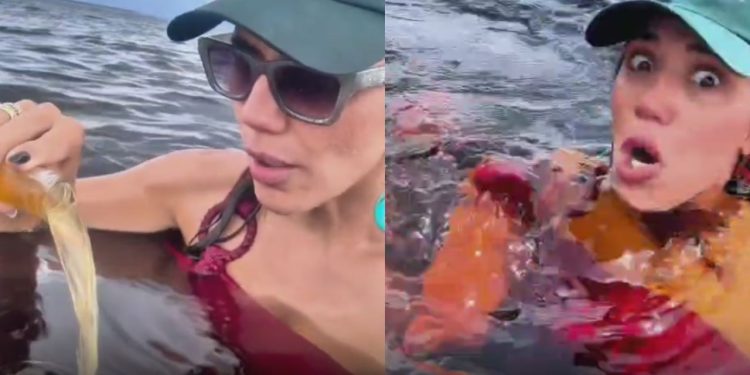 Blogueira joga cerveja no rio para os botos e vira alvo de críticas em Manaus