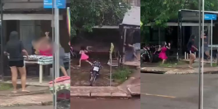 "Joga milho pras galinhas": Morenas trocam empurrões e cadeiradas em Presidente Figueiredo; VÍDEO