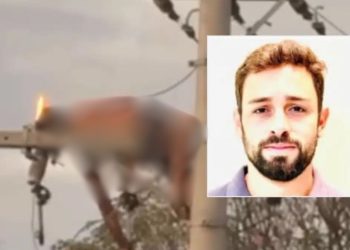 Em surto, engenheiro sobe no poste e morre com o corpo em chamas ao ser eletrocutado