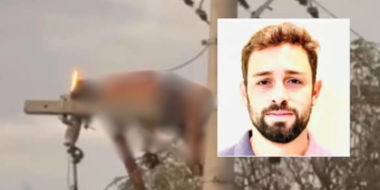 Em surto, engenheiro sobe no poste e morre com o corpo em chamas ao ser eletrocutado