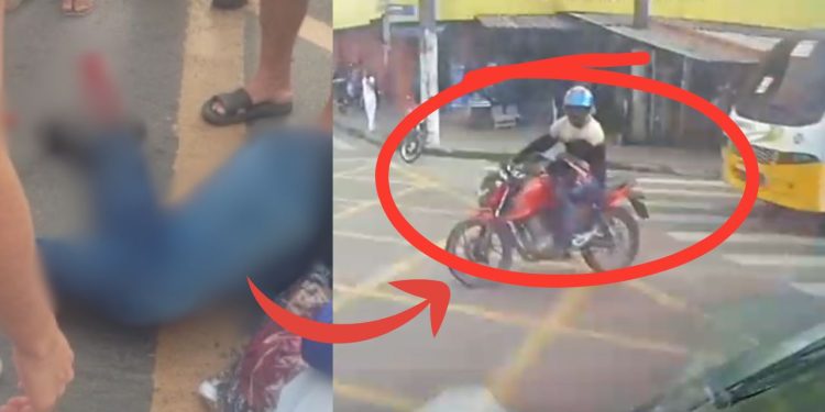 No cruzamento, 'Amarelinho' passa por cima de perna de motoqueiro em Manaus