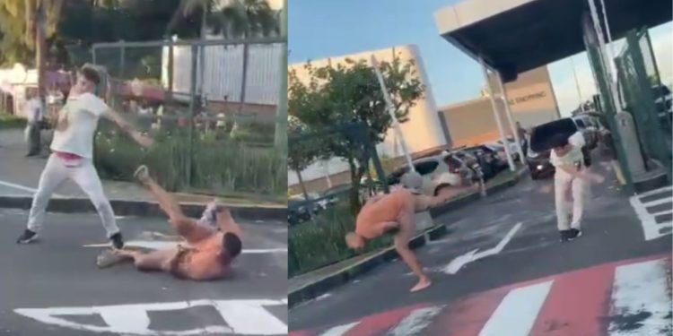 “Olha a pedrada": Vídeo mostra homens na 'porrad4' na frente de shopping em Manaus