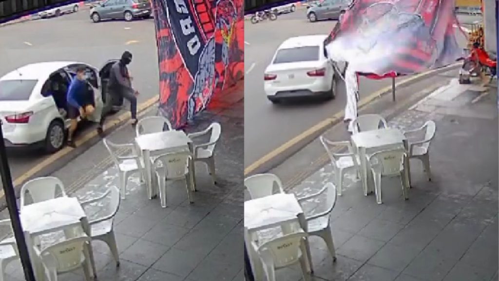 Amor ou ódio? Em dia de jogo, homens arrancam bandeira do Flamengo de bar no Alvorada