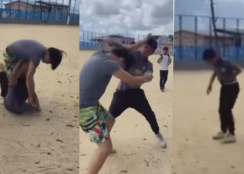 vídeo mostra alunos trocando socos em campo na zona norte de Manaus