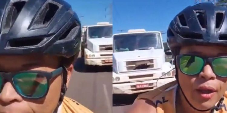 Ciclista briga com caminhoneiro e grava o próprio atropelamento