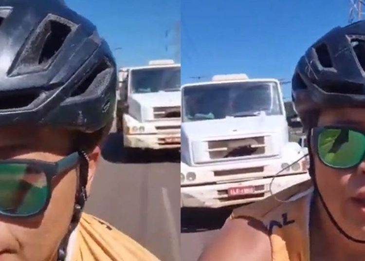 Ciclista briga com caminhoneiro e grava o próprio atropelamento
