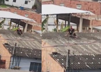 "Polícia, policia": ladrão foge do tribunal do crime, sobe no telhado e chama a polícia em Manaus; vídeo