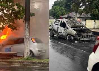 Fogo destrói carro e causa congestionamento na Av. São Jorge