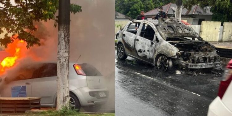 Fogo destrói carro e causa congestionamento na Av. São Jorge