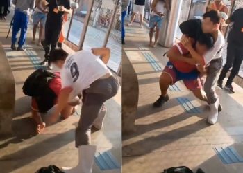 Se estranharam esperando o busão e saíram no soco. Veja o vídeo