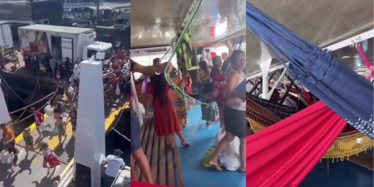 “Tá todo mundo doido”: vídeo mostra desespero de manauaras em atar rede rumo a Parintins