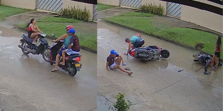 “Tá doida?”: Colisão frontal entre motos em Tabatinga termina em discussão; VÍDEO