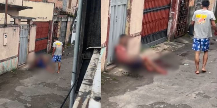 Vídeo mostra últimos momentos do homem esfaqueado que batia na mãe no Japiim