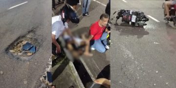 Grávida morre junto com o bebê após cair de moto por conta de buraco na Djalma Batista