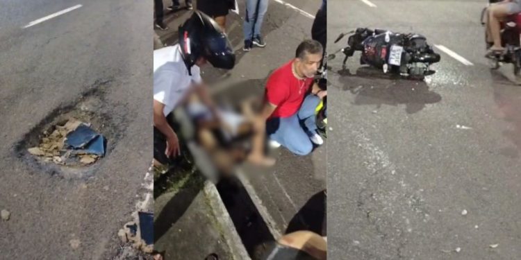 Grávida morre junto com o bebê após cair de moto por conta de buraco na Djalma Batista
