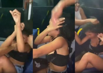 VÍDEO: Novinha sangra pela boca após tapas de passageiros revoltados: “tava roubando”