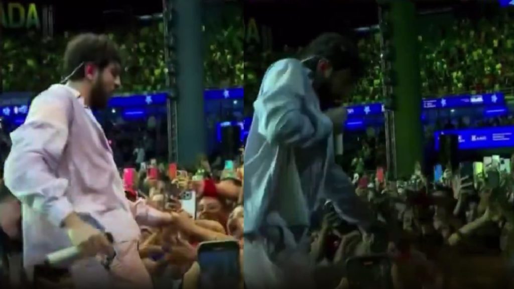 Fã não se segura e tenta pegar na 'tromba' do cantor Nattan em Parintins: "Pega ai não"
