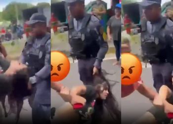 Vídeo mostra jovem sendo puxada pelos cabelos por PM durante protesto em Manaus