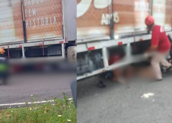 Motociclista fica em estado grave após parar debaixo de caminhão em acidente em Manaus