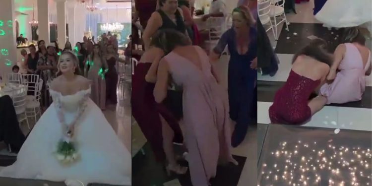 'Encalhadas' brigam pelo buquê durante casamento em Manaus