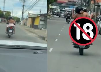 Vídeo: Vento levanta vestido e revela calcinha de ‘boazuda’ na garupa de moto em Manaus