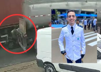 Vídeo mostra momento que tenente da FAB morre ao cair entre carretas na Efigênio Salles