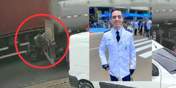 Vídeo mostra momento que tenente da FAB morre ao cair entre carretas na Efigênio Salles