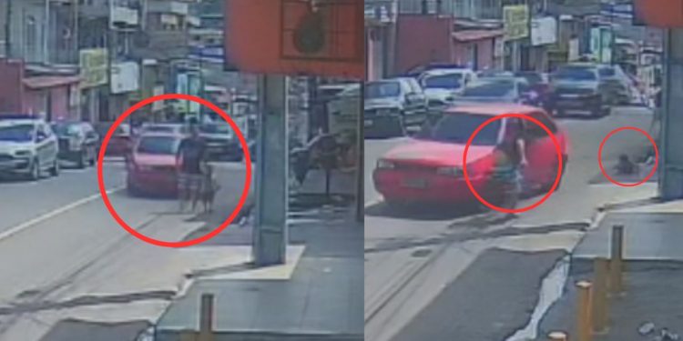 Vídeo forte mostra carro na contramão atropelando homem e criança na Compensa