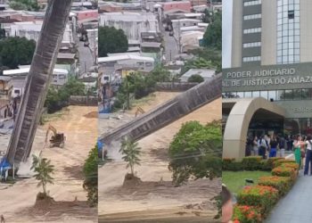 Prédio do TJAM é evacuado após tremor causado por desabamento de estrutura