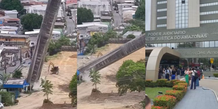 Prédio do TJAM é evacuado após tremor causado por desabamento de estrutura