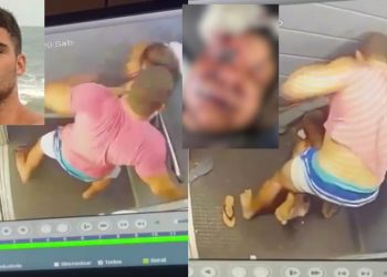 Vídeo absurdo mostra homem deixando a namorada desfigurada com socos em elevador