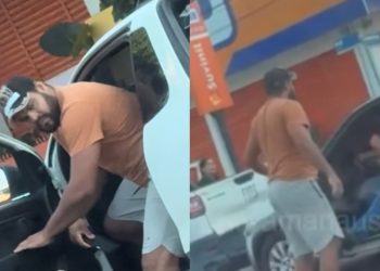 “Me fechou”: vídeo mostra homem dando socos em taxista no meio da avenida na Compensa