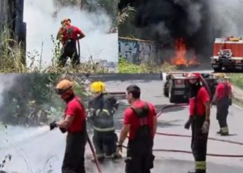 Incêndio atinge área de vegetação e quase se alastra para residências. Veja o vídeo