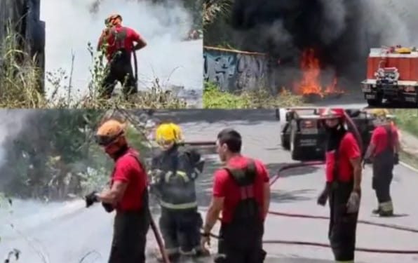 Incêndio atinge área de vegetação e quase se alastra para residências. Veja o vídeo