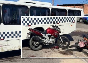 Um estrago! Colisão deixa vítimas em baixo de ônibus após acidente de moto na Av. Buriti. Veja o vídeo