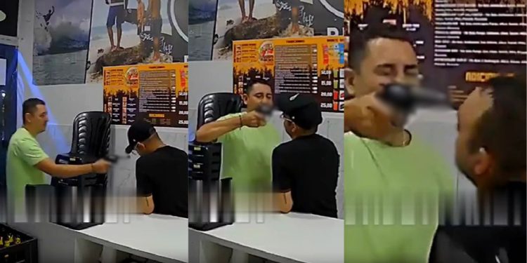 Vídeo forte mostra momento que homem tem cabeça estourada após levar tiro em bar